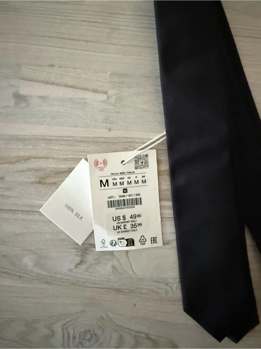 ZARA Classic Black Silk Necktie